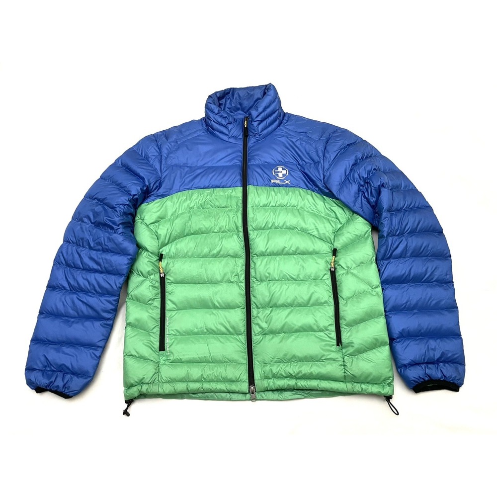 RLX Ralph Lauren Down Puffer Jacket Mens Large Blue Green Lightweight Full Zip